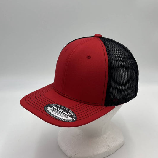 Plain Flat 6P Mesh Trucker Red and Black Mesh 12 pack CF6M1819 Cap Hat