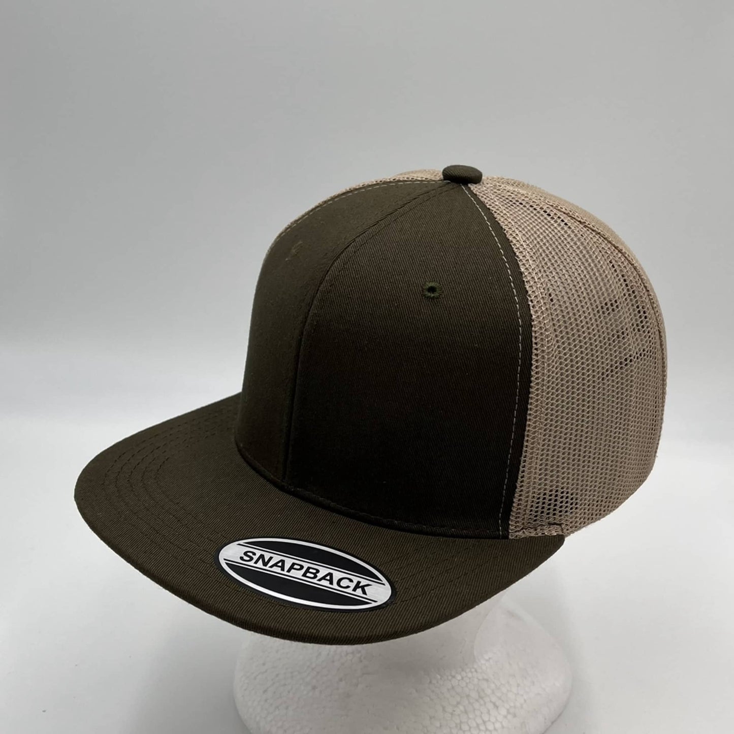 Plain Flat 6P Mesh Trucker Army Green and Tan Mesh 12 pack CF6M1818 Cap Hat