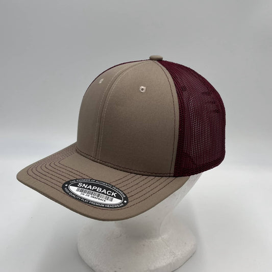 Plain Flat 6P Mesh Trucker Tan and Burgandy Mesh 12 pack CF6M1811 Cap Hat