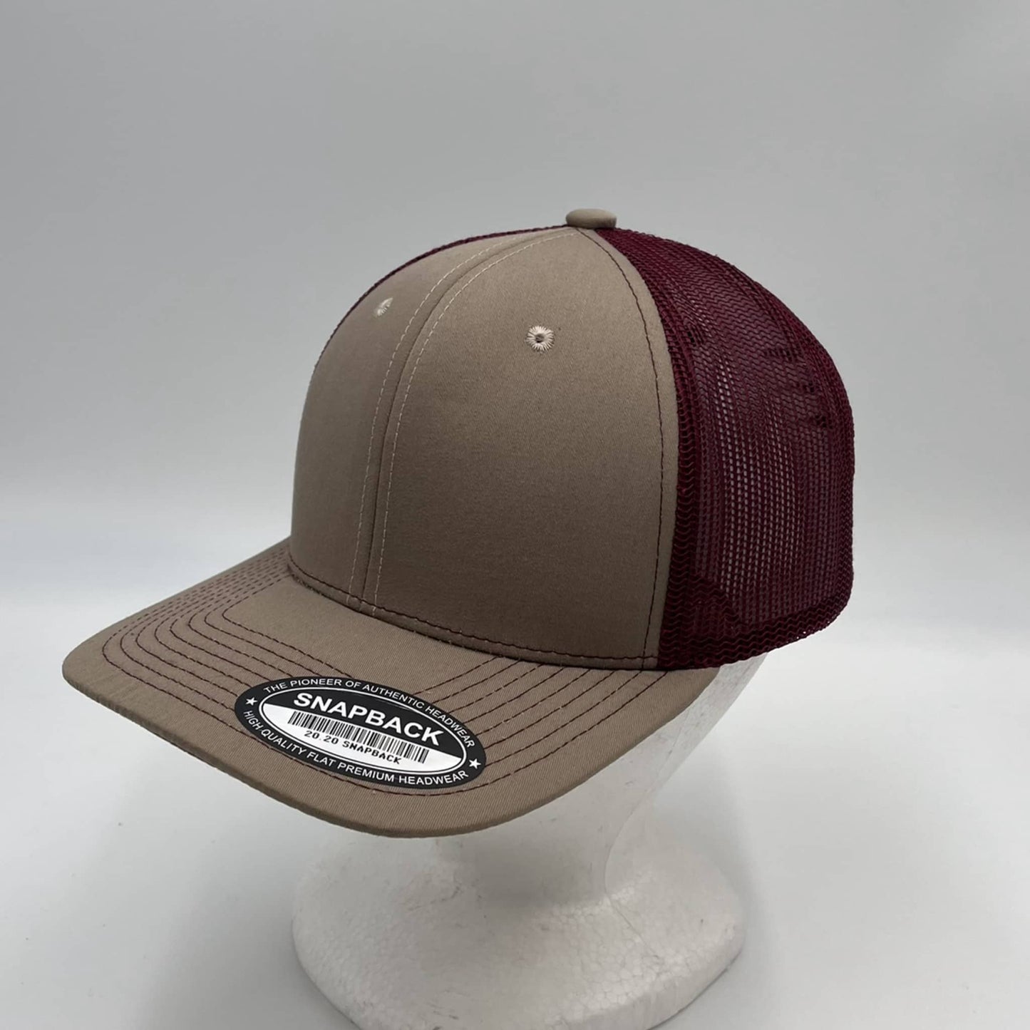 Alpha Omega Cap Plain Flat 6P Mesh Trucker Tan and Burgandy Mesh 12 pack CF6M1811 Cap Hat