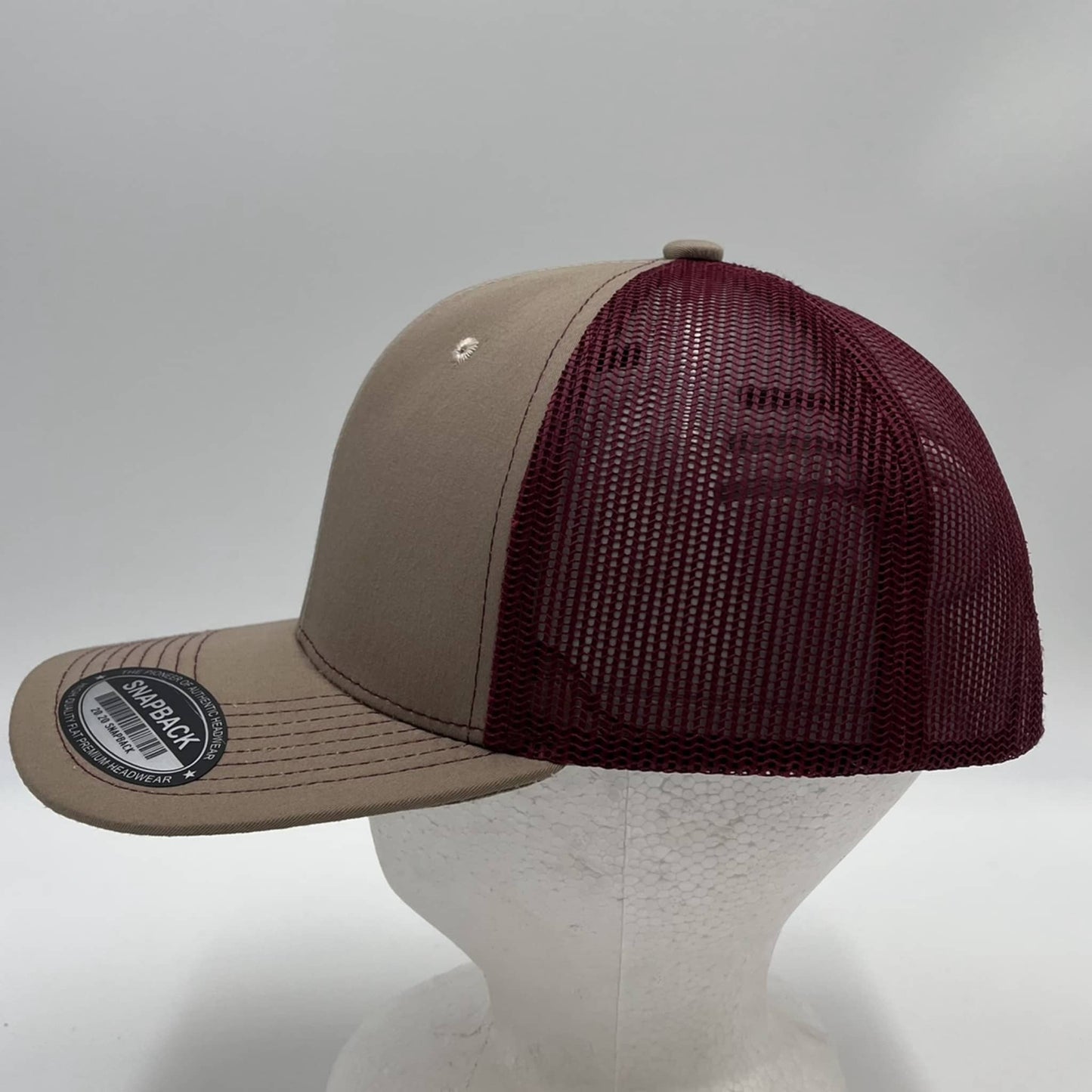 Alpha Omega Cap Plain Flat 6P Mesh Trucker Tan and Burgandy Mesh 12 pack CF6M1811 Cap Hat