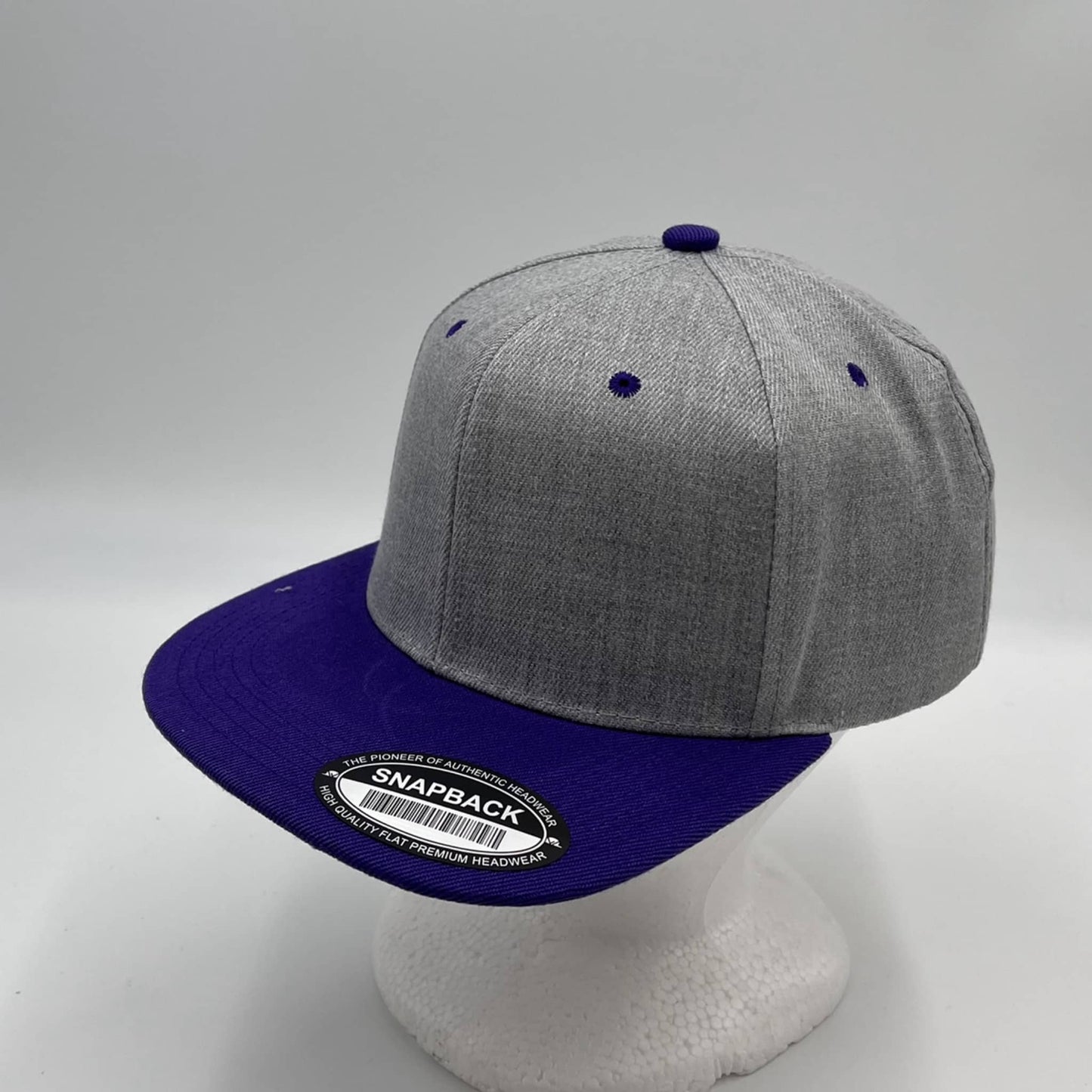 Alpha Omega Cap Plain Poly Snapback Light Gray and Purple Lid 12 pack PFS02T23 Cap Hat