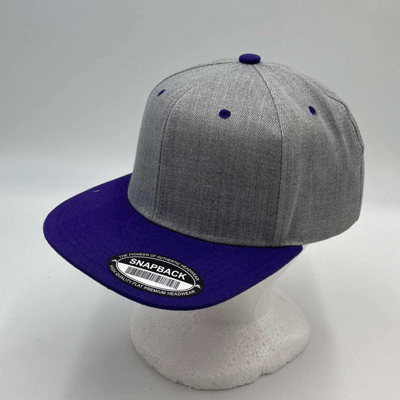 Plain Poly Snapback Light Gray and Blue Lid 12 pack PFS02T10 Cap Hat