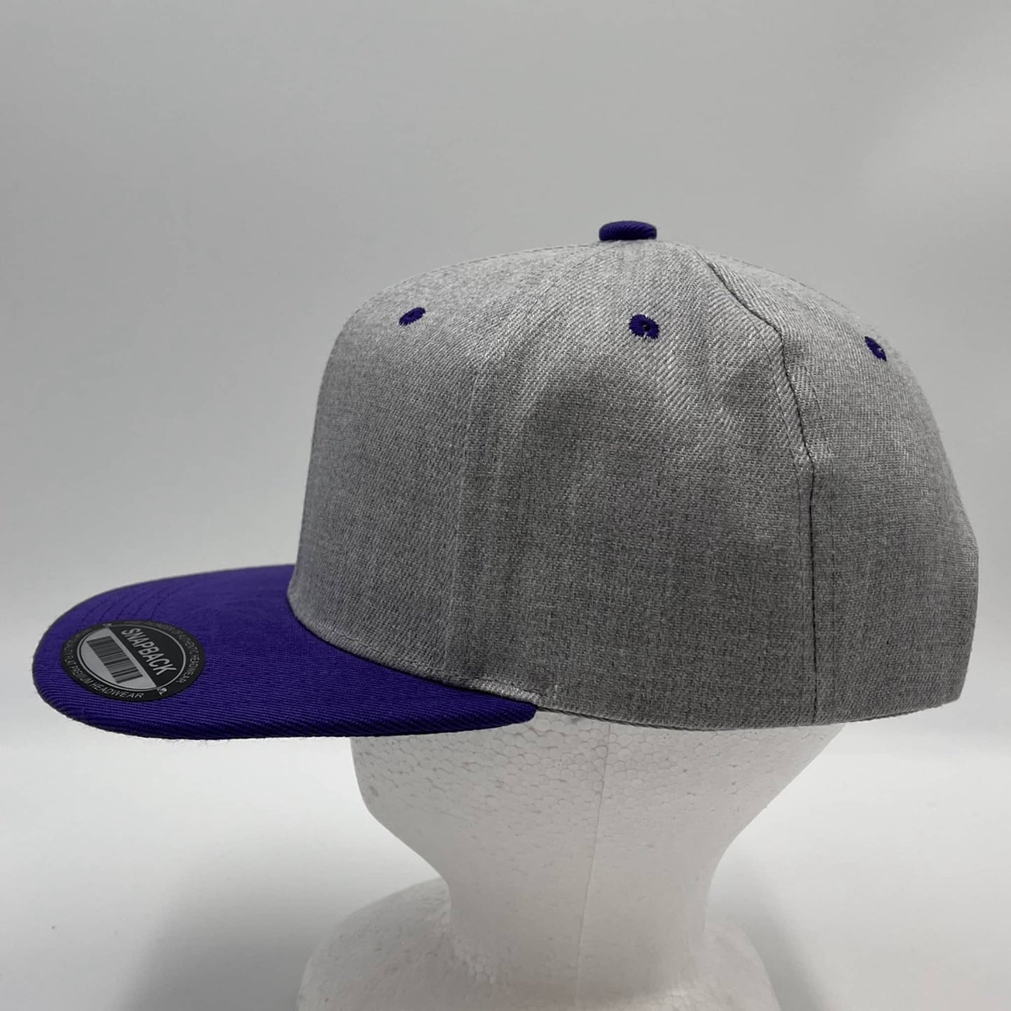 Alpha Omega Cap Plain Poly Snapback Light Gray and Purple Lid 12 pack PFS02T23 Cap Hat