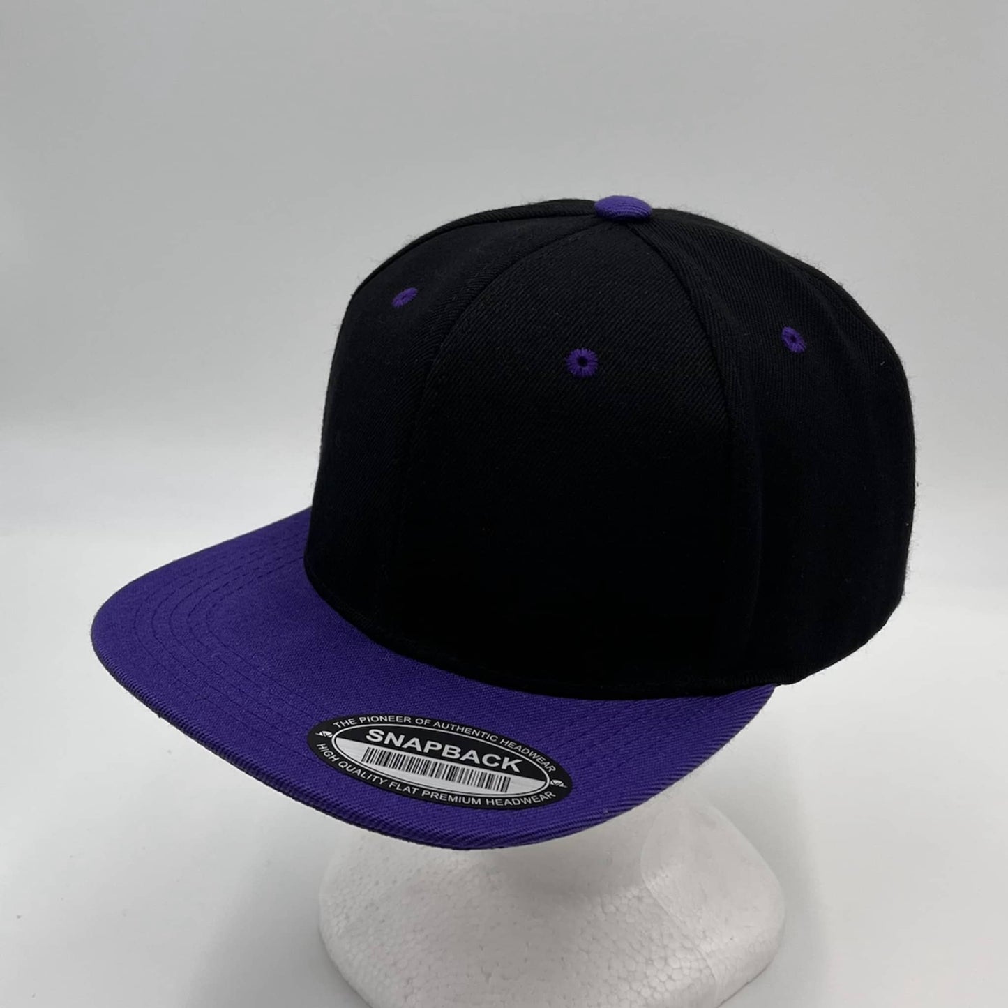 Alpha Omega Cap Plain Poly Snapback Black and Purple Lid 12 pack PFS02T04 Cap Hat