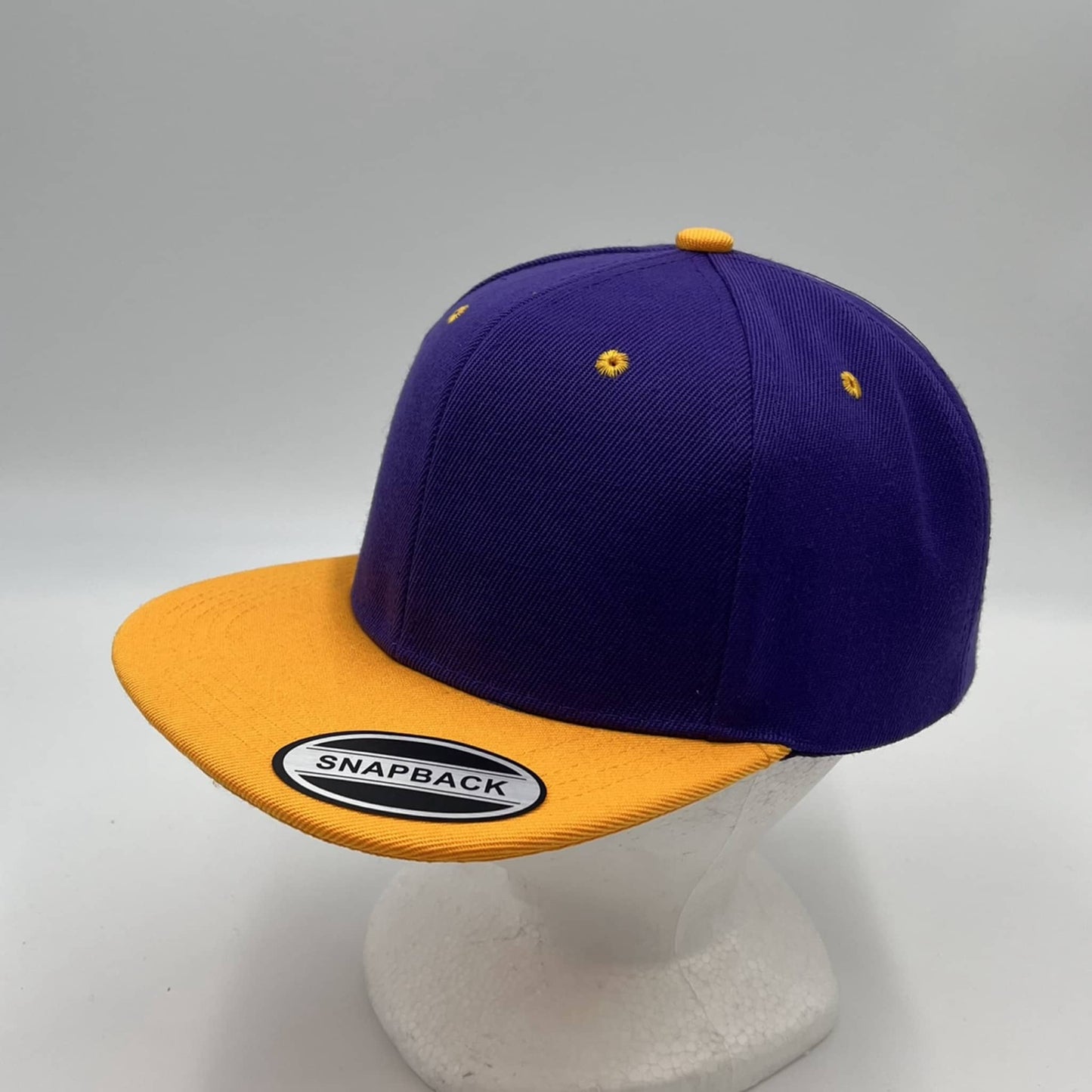 Alpha Omega Cap Plain Poly Snapback Purple and Yellow Eyelets/Bill 12 pack PFS0527 Cap Hat