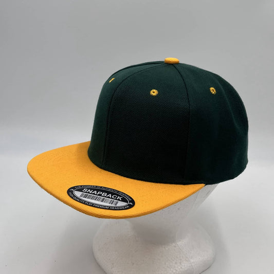 Alpha Omega Cap Plain Poly Snapback Green and Yellow Eyelets/Bill 12 pack PFS0544 Cap Hat