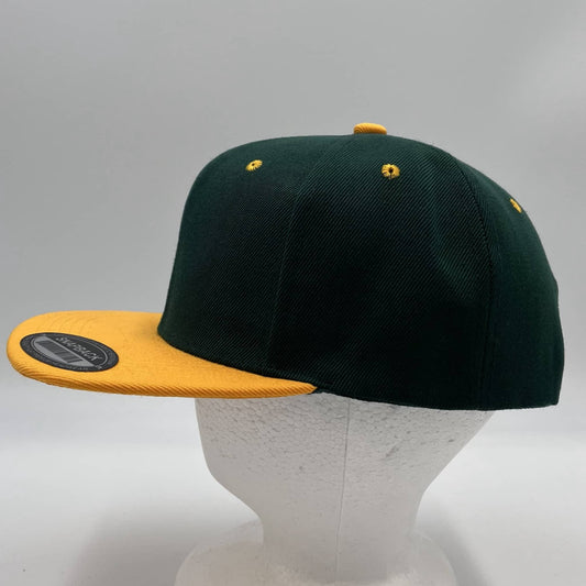 Alpha Omega Cap Plain Poly Snapback Green and Yellow Eyelets/Bill 12 pack PFS0544 Cap Hat