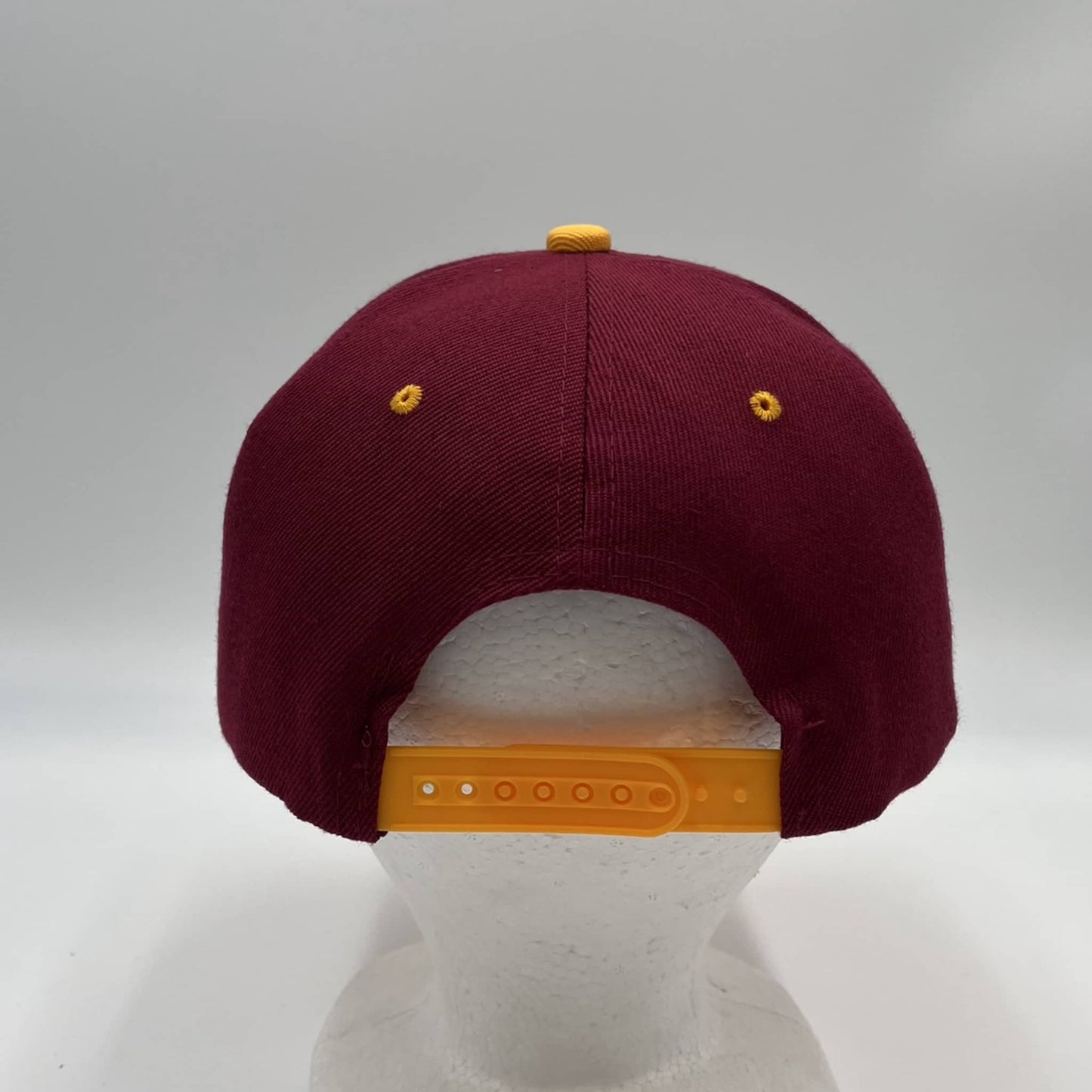 Alpha Omega Cap Plain Poly Snapback Burgandy and Yellow Lid 12 pack PFS02T03 Cap Hat