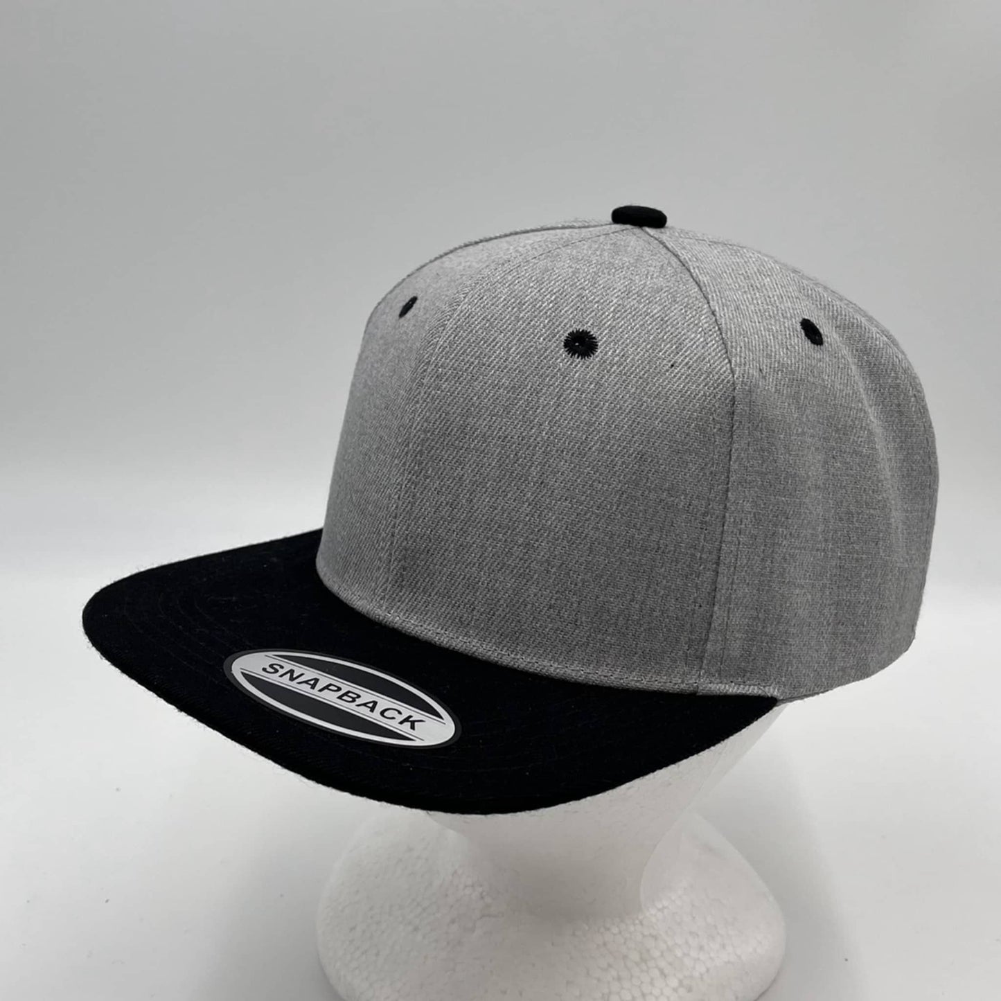 Alpha Omega Cap Plain Poly Snapback Light Textured Gray and Black Eyelets/Bill 12 pack PFS0561 Cap Hat