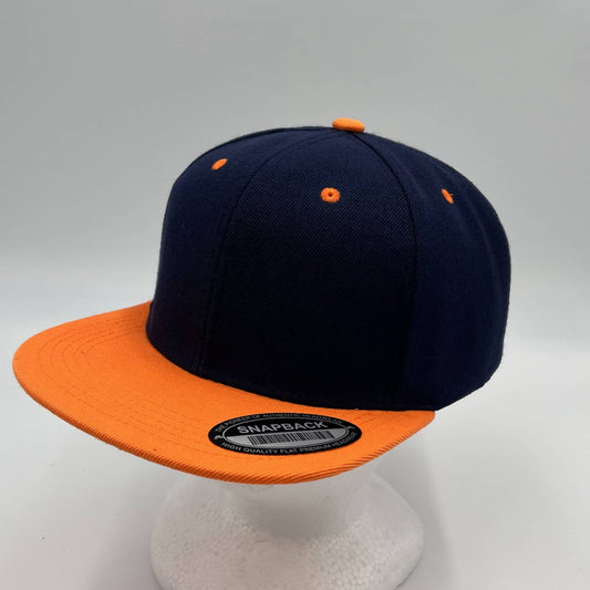 Alpha Omega Cap Plain Poly Snapback Navy Blue and Orange Eyelets/Bill 12 pack  PFS0528 Cap Hat