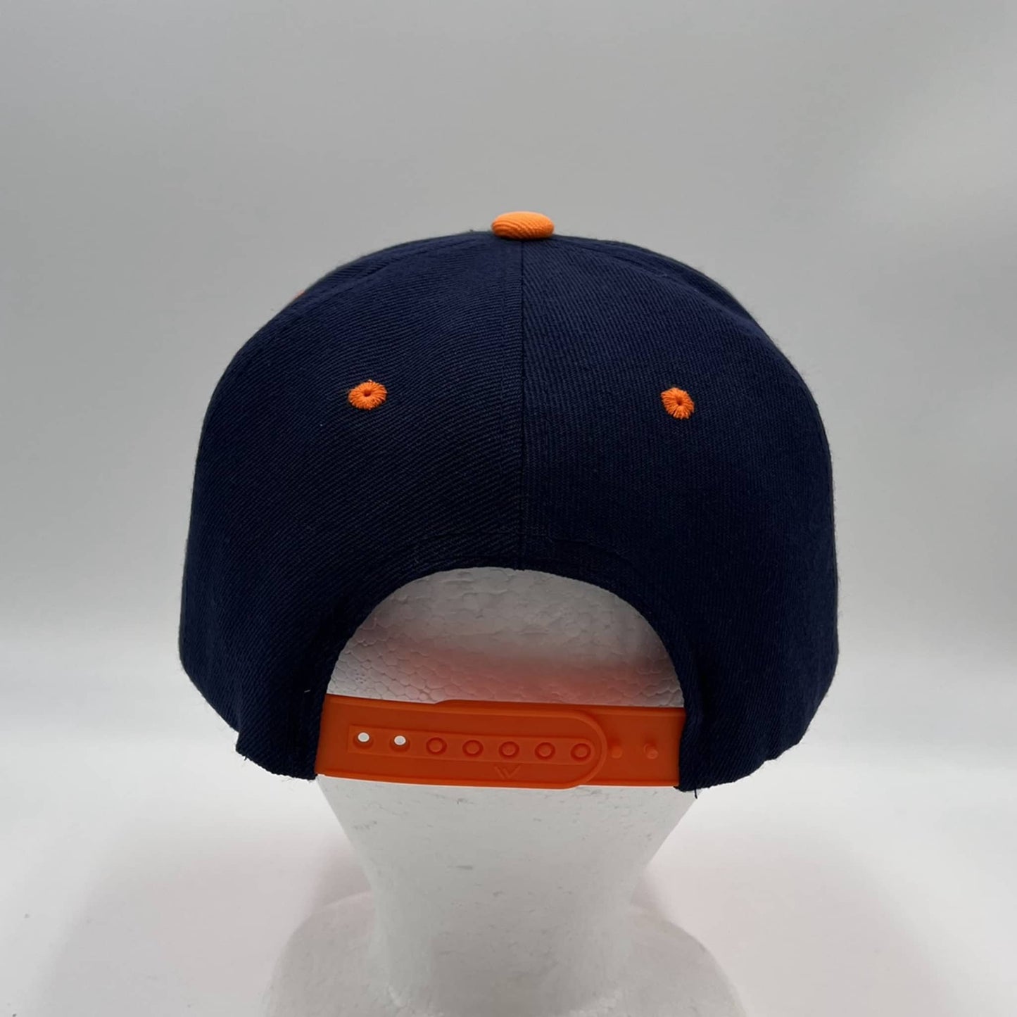 Alpha Omega Cap Plain Poly Snapback Navy Blue and Orange Eyelets/Bill 12 pack  PFS0528 Cap Hat