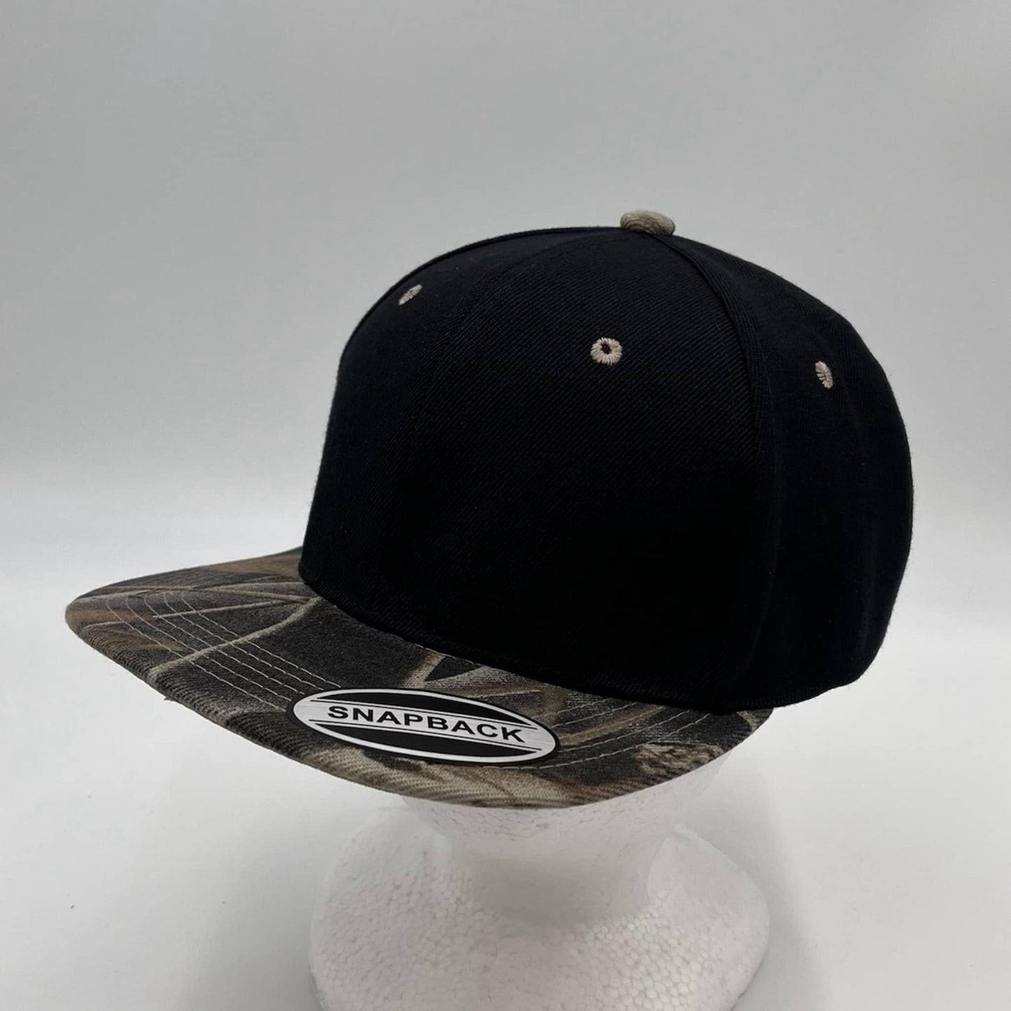 Plain Plain Poly Snapback Black and Timber Camo Lid 12 pack PFS02TC1 Cap Hat