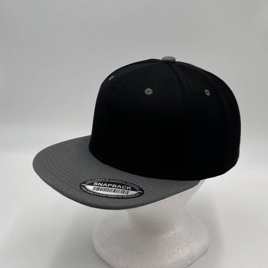 Plain Poly Snapback Black and Dark Gray Eyelets/Bill 12 pack PFS0543 Cap Hat