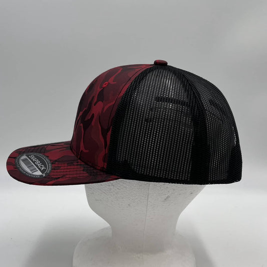 CAMO 6 Panel New Trucker Red Camo and Black Mesh 12 pack NS6TMC7 Cap Hat