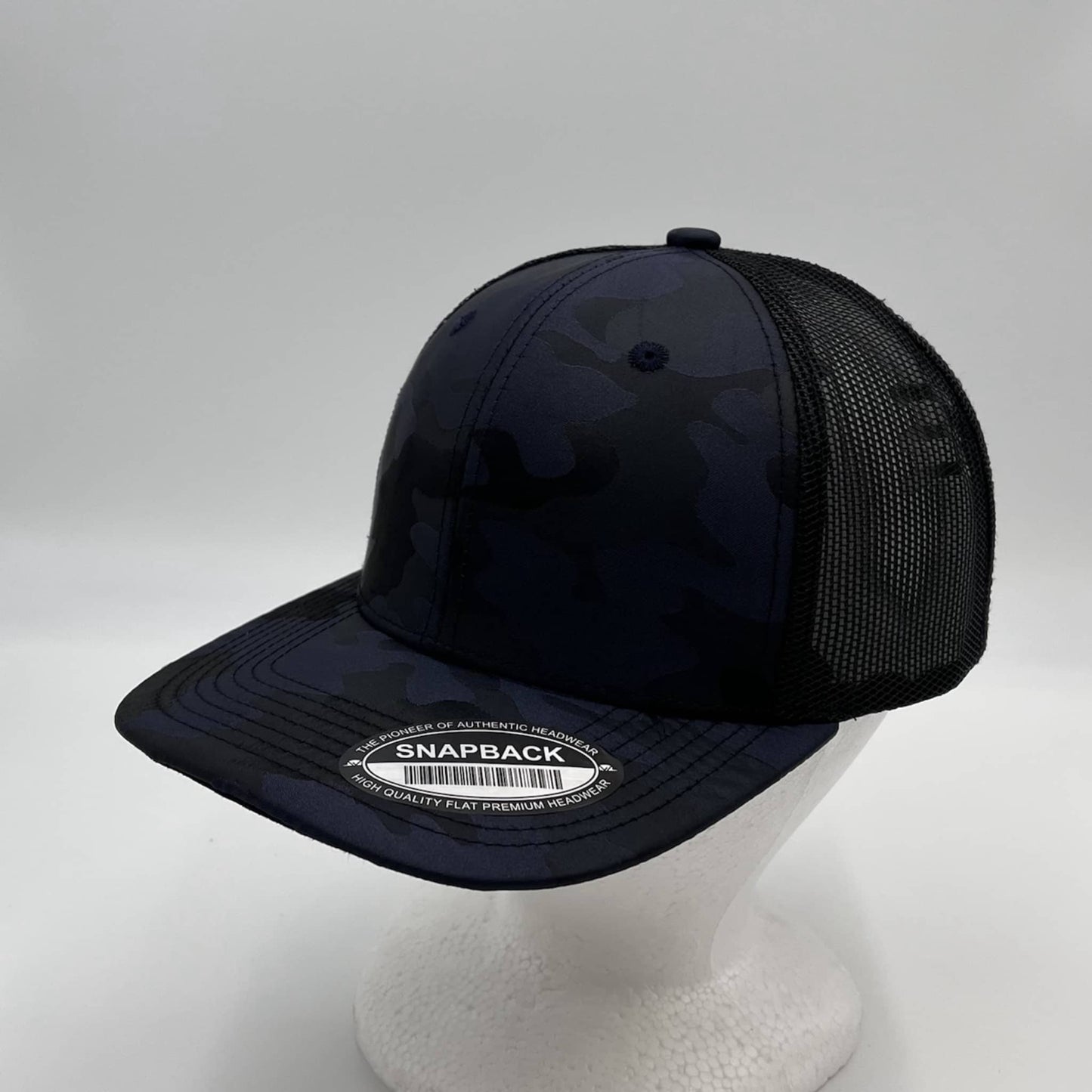 CAMO 6 Panel New Trucker Navy Blue Camo and Black Mesh 12 pack NS6TMC16 Cap Hat