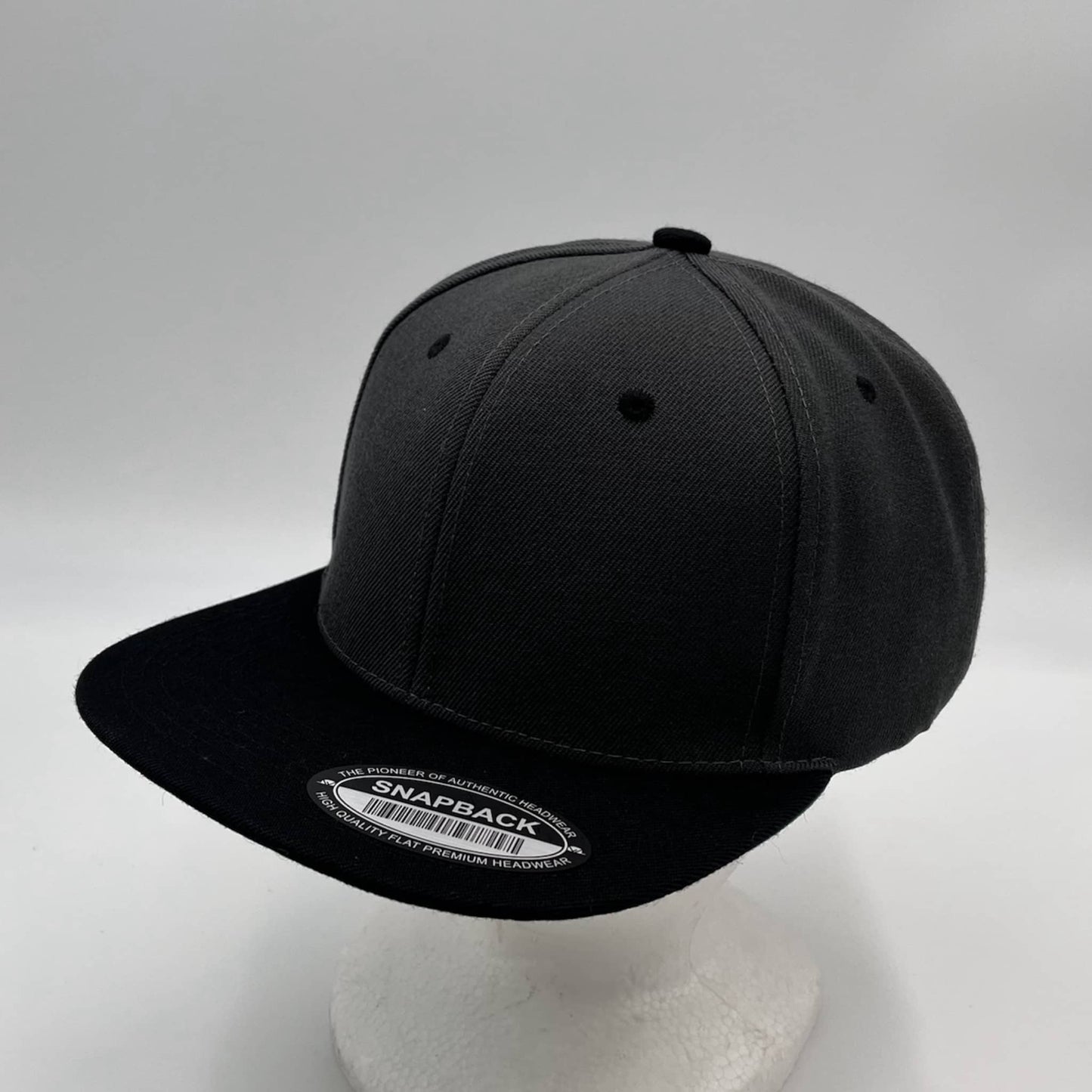 Plain Poly Snapback Dark Gray and Black Eyelets/Bill 12 pack PFS0531 Cap Hat