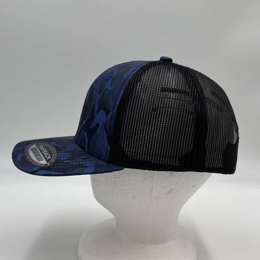 CAMO 6 Panel New Trucker Blue Camo and Black Mesh 12 pack NS6TMC2 Cap Hat