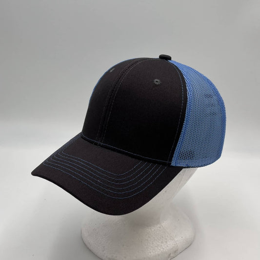 Alpha Omega Cap Plain Curve 6 Panel Trucker Dark Gray and Baby Blue Mesh 12 pack CTM1114 Cap Hat