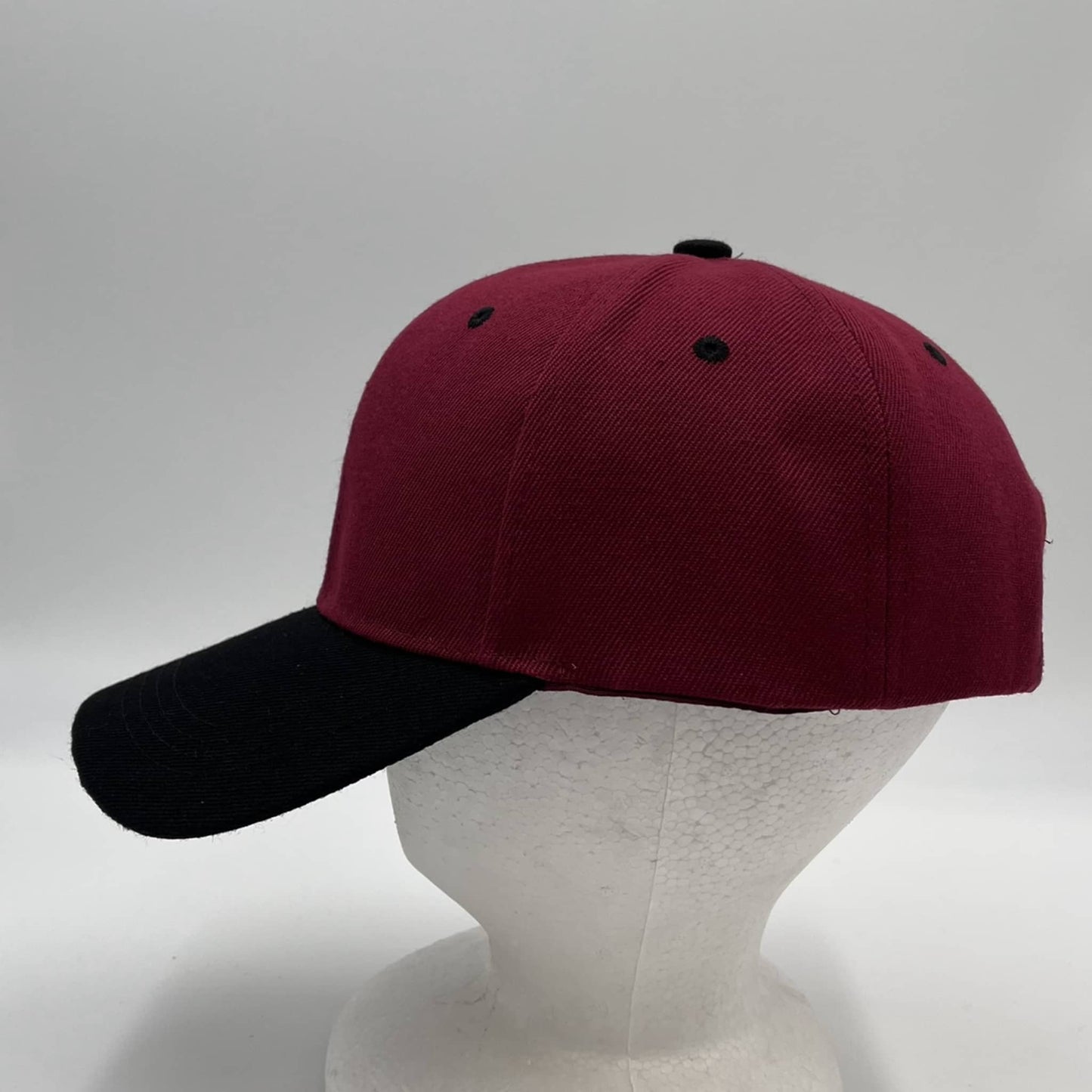 Plain Two Tone Velcro Burgandy and Black Eyelets/Bill 12 pack PCV0229 Cap Hat