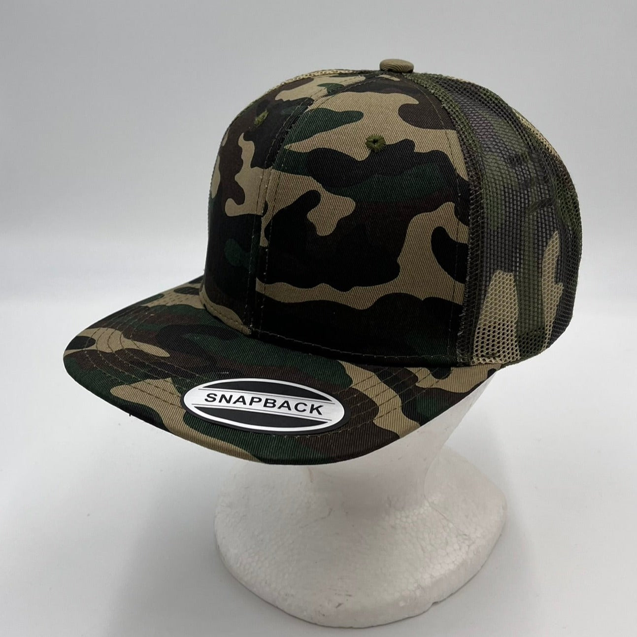 Plain Poly Snapback Camo Green and Camo Green Mesh 12 pack PFS0554 Cap Hat