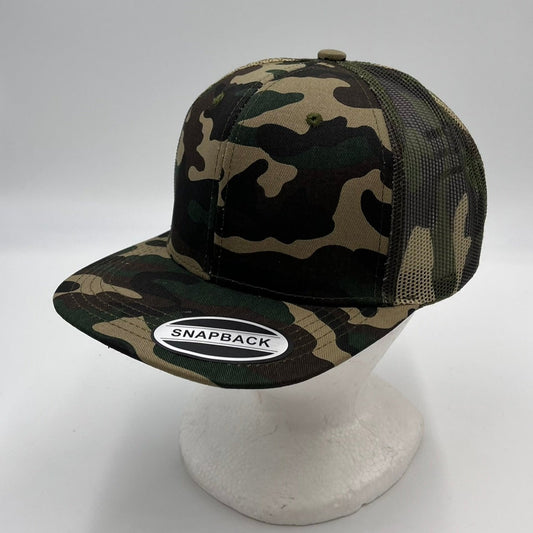 Plain Poly Snapback Camo Green and Camo Green Mesh 12 pack PFS0554 Cap Hat