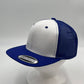 Plain Flat 6P Mesh Trucker White Face and Blue Lid and Blue Mesh 12 pack CF6M2T3 Cap Hat