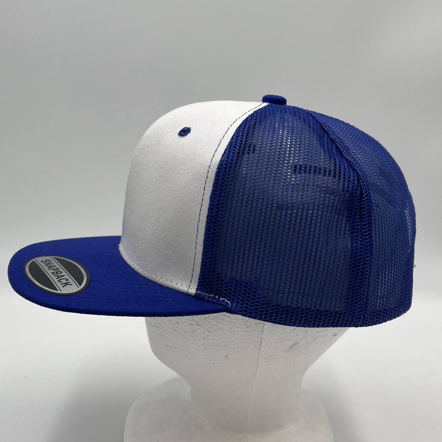 Alpha Omega Cap Plain Flat 6P Mesh Trucker White Face and Blue Lid and Blue Mesh 12 pack CF6M2T3 Cap Hat