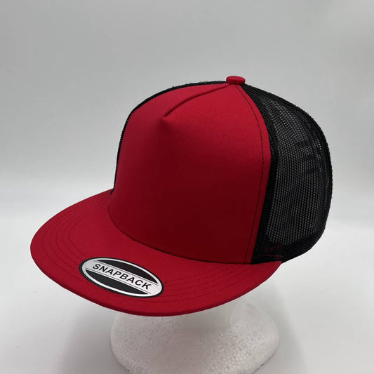 Plain Flat 5P Mesh Trucker Red and Black Mesh 12 pack CF5M1203 Cap Hat