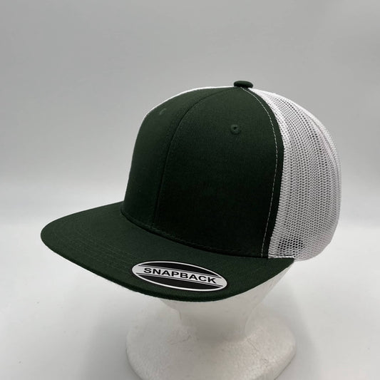 Plain Flat 6P Mesh Trucker Forest Green and White Mesh 12 pack CF6M1873 Cap Hat