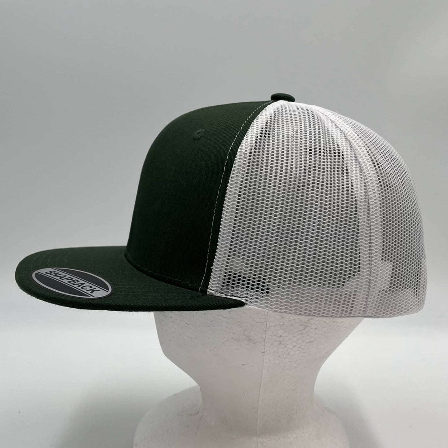Plain Flat 6P Mesh Trucker Forest Green and White Mesh 12 pack CF6M1873 Cap Hat