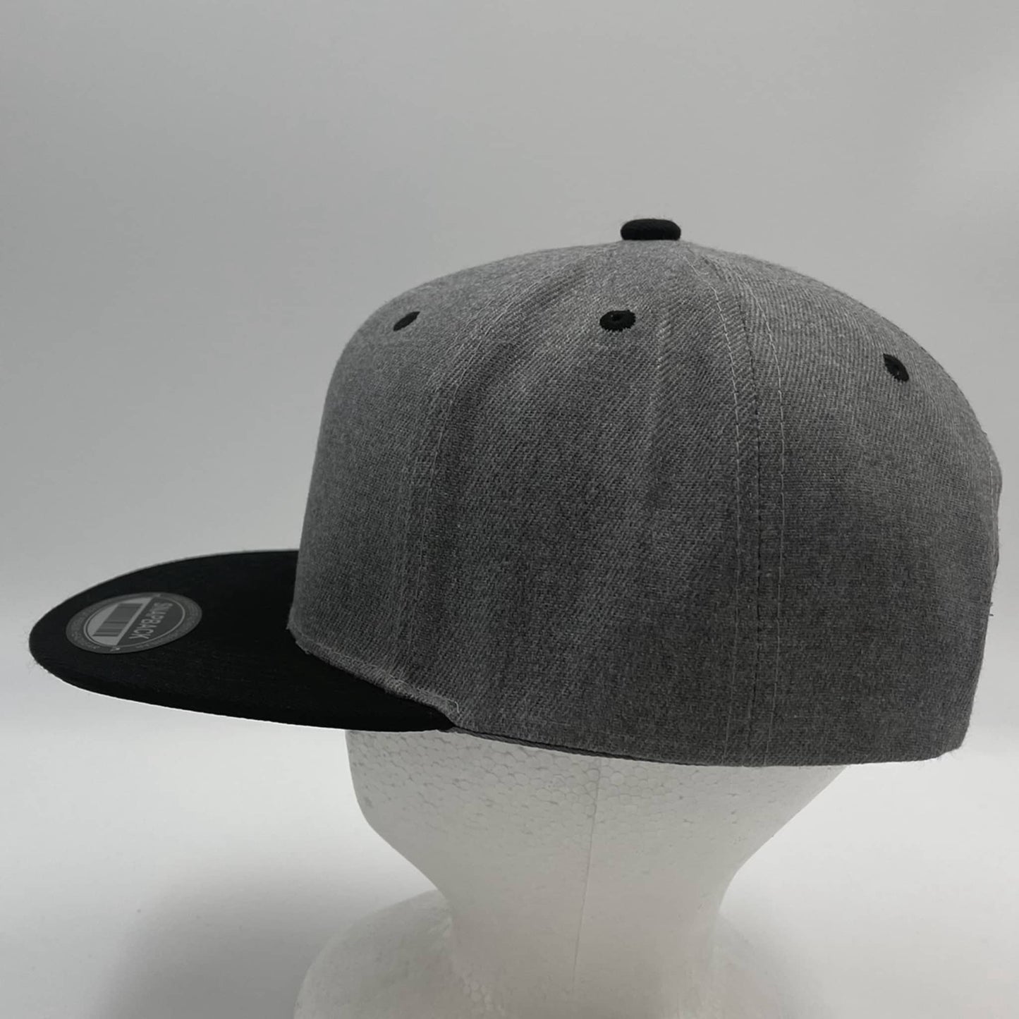 Alpha Omega Cap Plain Poly Snapback Dark Textured Gray and Black Eyelets/Bill 12 pack PFS0565 Cap Hat