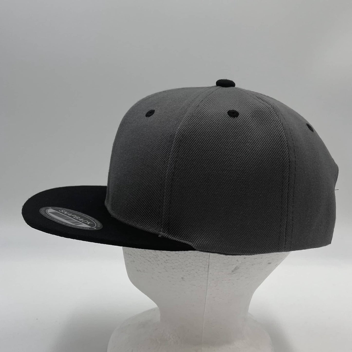 Plain Poly Snapback Gray and Black Eyelets/Bill 12 pack PFS0566 Cap Hat