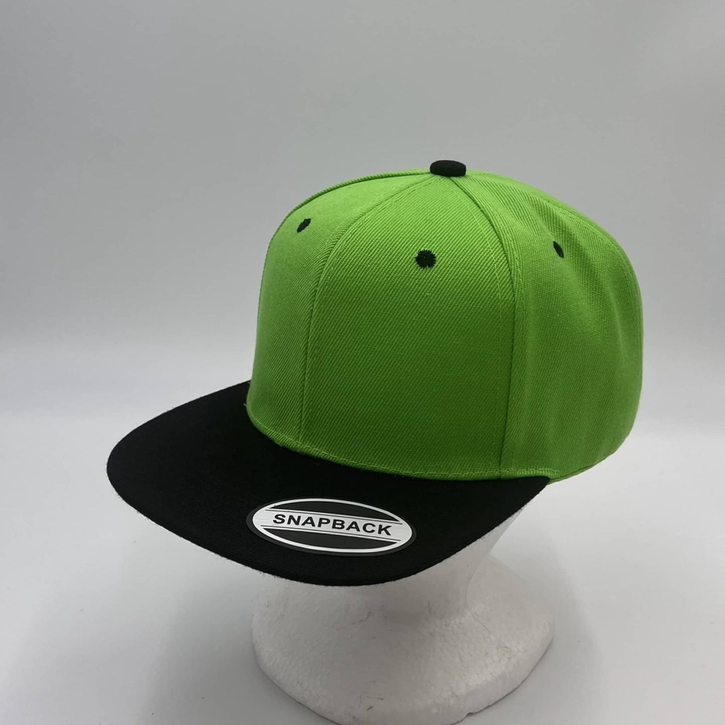 Plain Poly Snapback Spring Green and Black Eyelets/Bill 12 pack PFS0537 Cap Hat