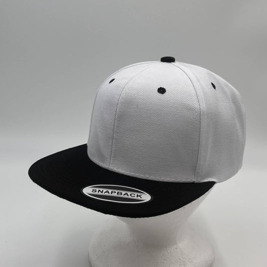 Plain Poly Snapback White and Black Lid 12 pack PFS02T19 Cap Hat