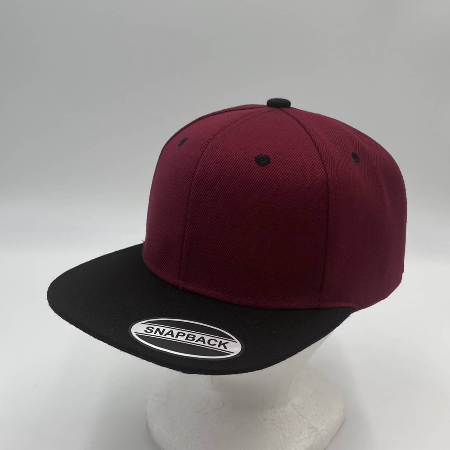 Plain Poly Snapback Burgandy and Black Eyelets/Bill 12 pack PFS0533 Cap Hat