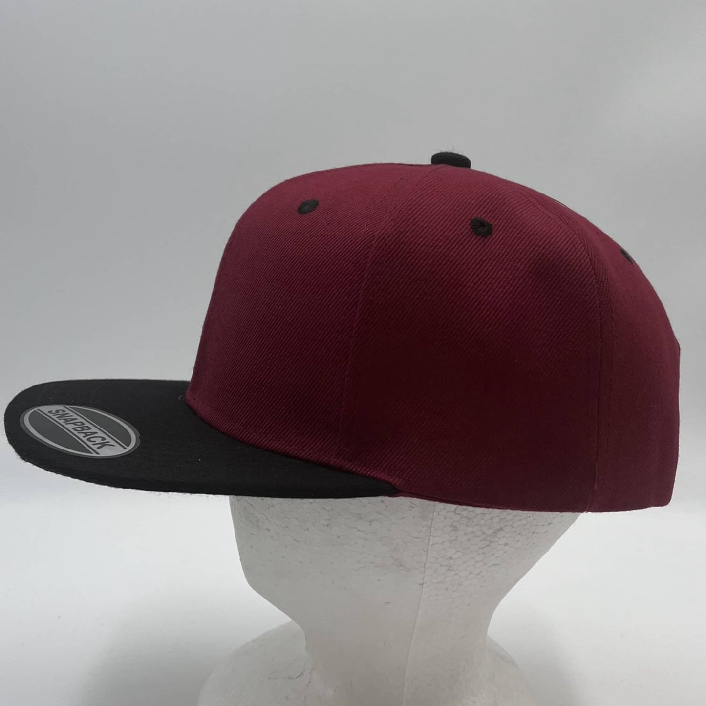 Alpha Omega Cap Plain Poly Snapback Burgandy and Black Eyelets/Bill 12 pack PFS0533 Cap Hat