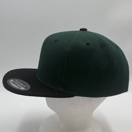 Plain Poly Snapback Forest Green and Black Eyelets/Bill 12 pack PFS0534 Cap Hat