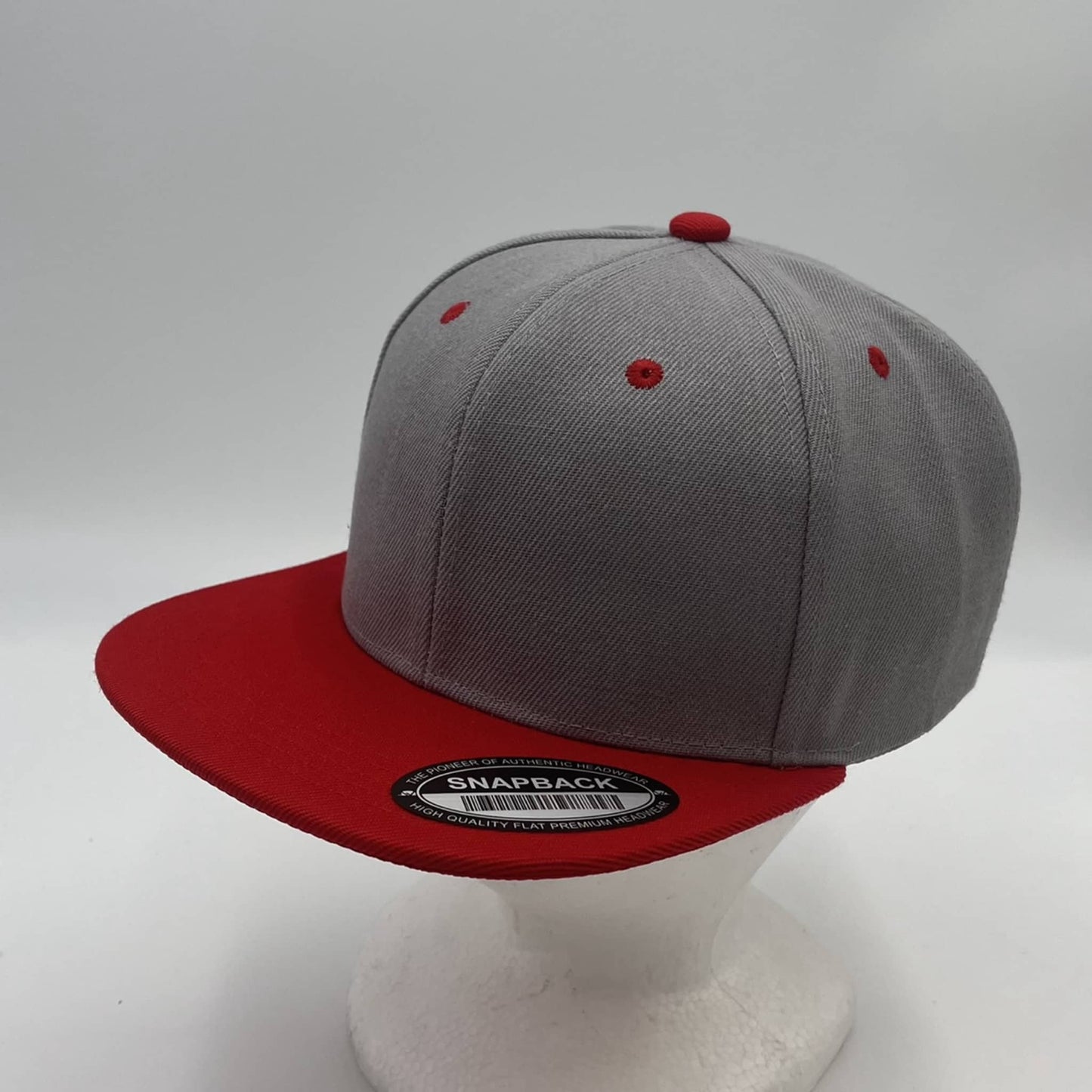 Alpha Omega Cap Plain Poly Snapback Light Gray and Red Lid 12cpack PFS02T05 Cap Hat