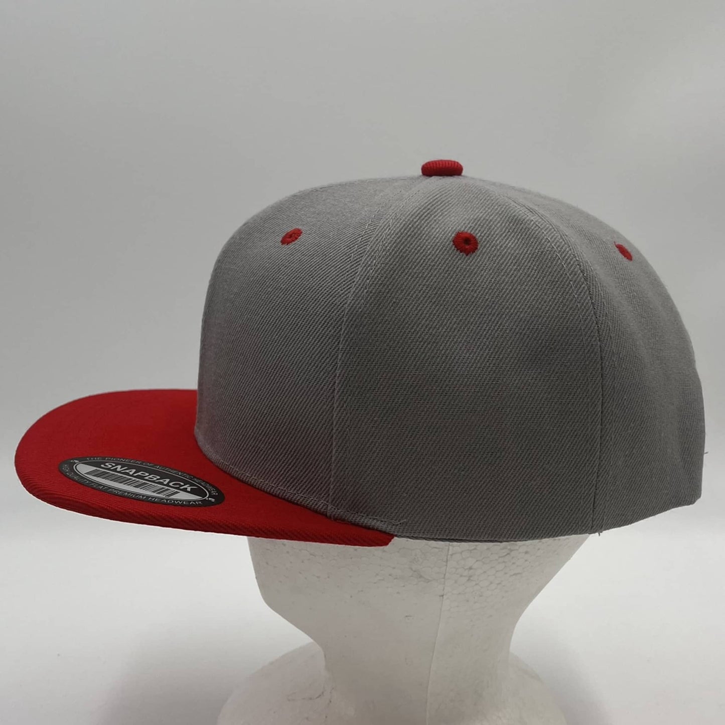 Alpha Omega Cap Plain Poly Snapback Light Gray and Red Lid 12cpack PFS02T05 Cap Hat