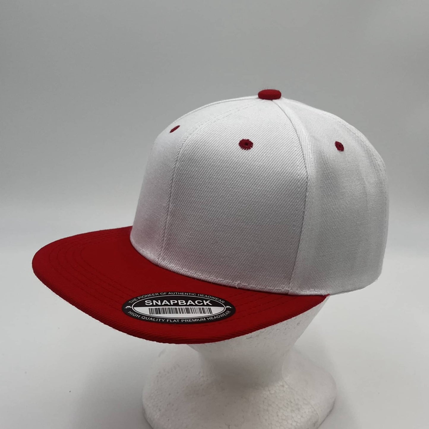 Plain Poly Snapback White and Red Eyelets/Bill 12 pack PFS0519 Cap Hat