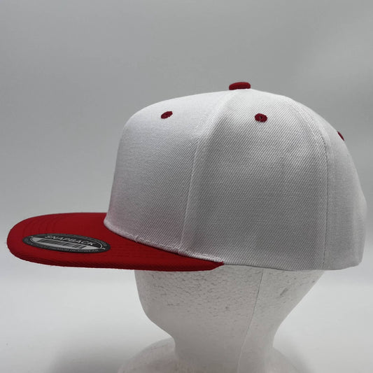 Alpha Omega Cap Plain Poly Snapback White and Red Eyelets/Bill 12 pack PFS0519 Cap Hat