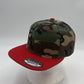 Plain Poly Snapback Green Camo and Red Eyelets/Bill 12 pack PFS0520 Cap Hat