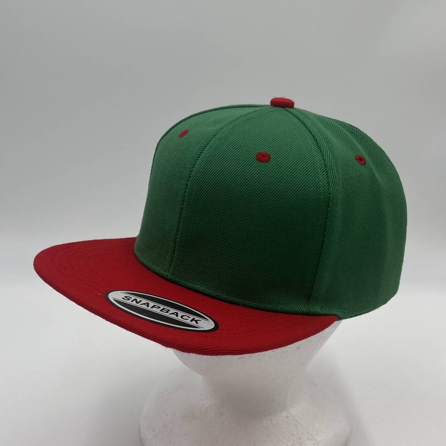 Plain Poly Snapback Green and Red Eyelets/Bill 12 pack PFS0560 Cap Hat
