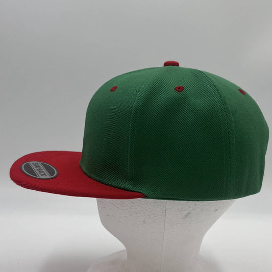 Alpha Omega Cap Plain Poly Snapback Green and Red Eyelets/Bill 12 pack PFS0560 Cap Hat