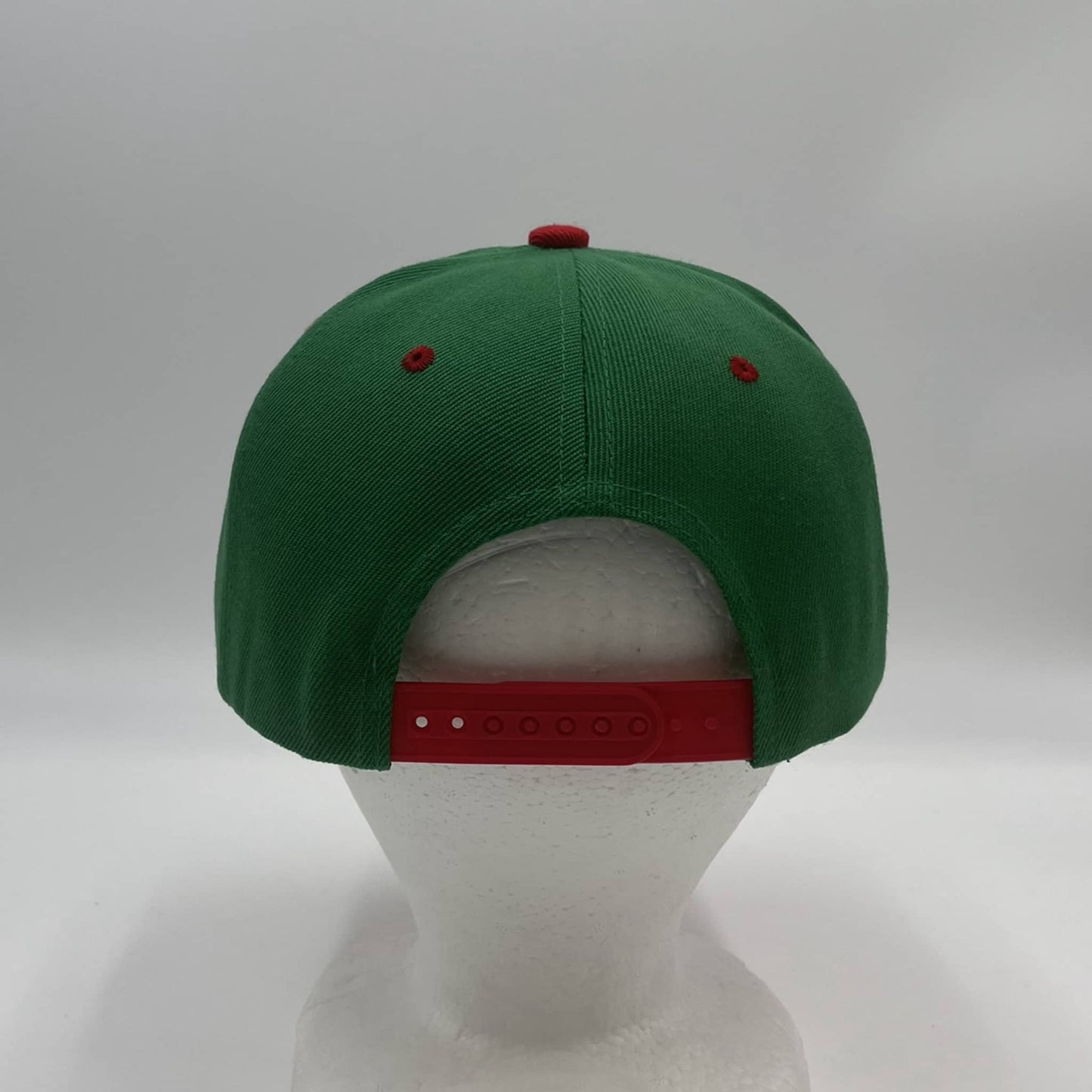 Alpha Omega Cap Plain Poly Snapback Green and Red Eyelets/Bill 12 pack PFS0560 Cap Hat