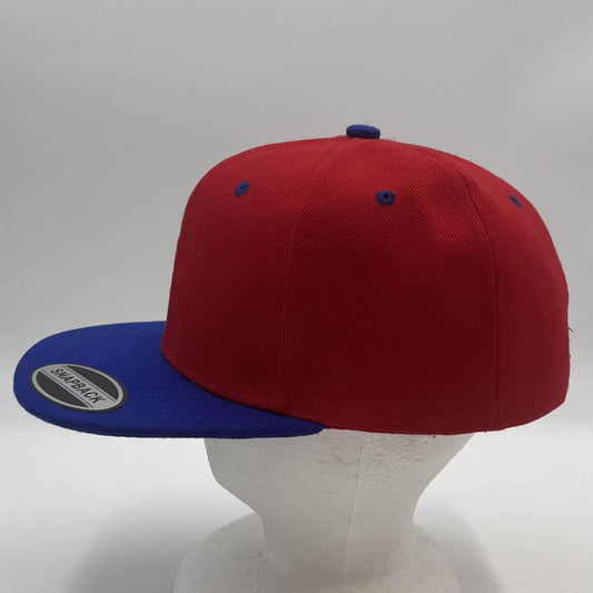 Plain Poly Snapback Red and Blue Eyelets/Bill 12 pack PFS0553 Cap Hat