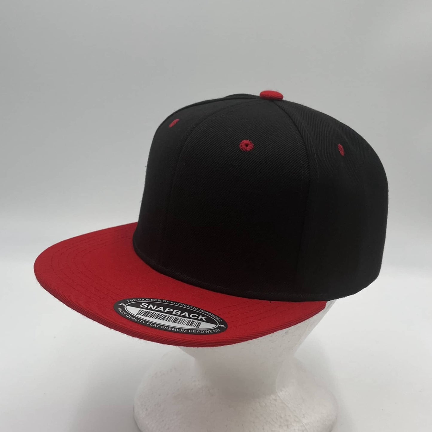 Alpha Omega Cap Plain Poly Snapback Black and Red Eyelets/Bill 12 pack PFS0559 Cap Hat