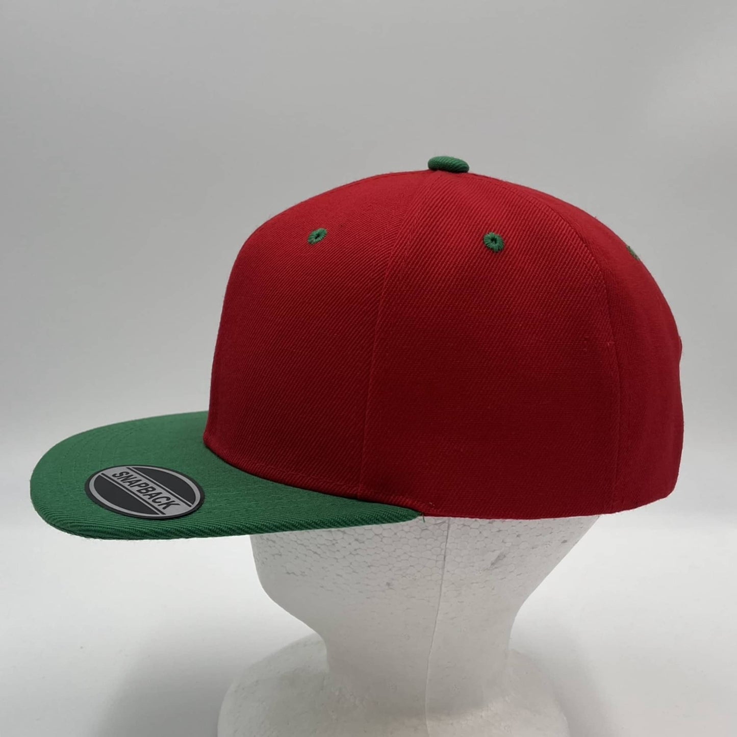 Alpha Omega Cap Plain Poly Snapback Red and Green Eyelets/Bill 12 pack PFS0557 Cap Hat