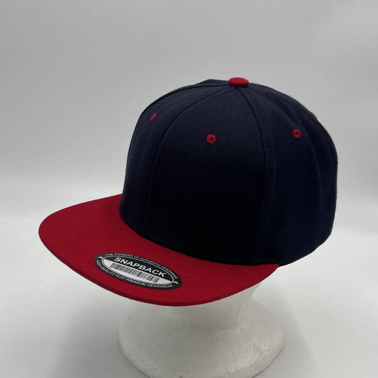 Alpha Omega Cap Plain Poly Snapback Navy Blue and Red Eyelets/Bill 12 pack PFS0558 Cap Hat